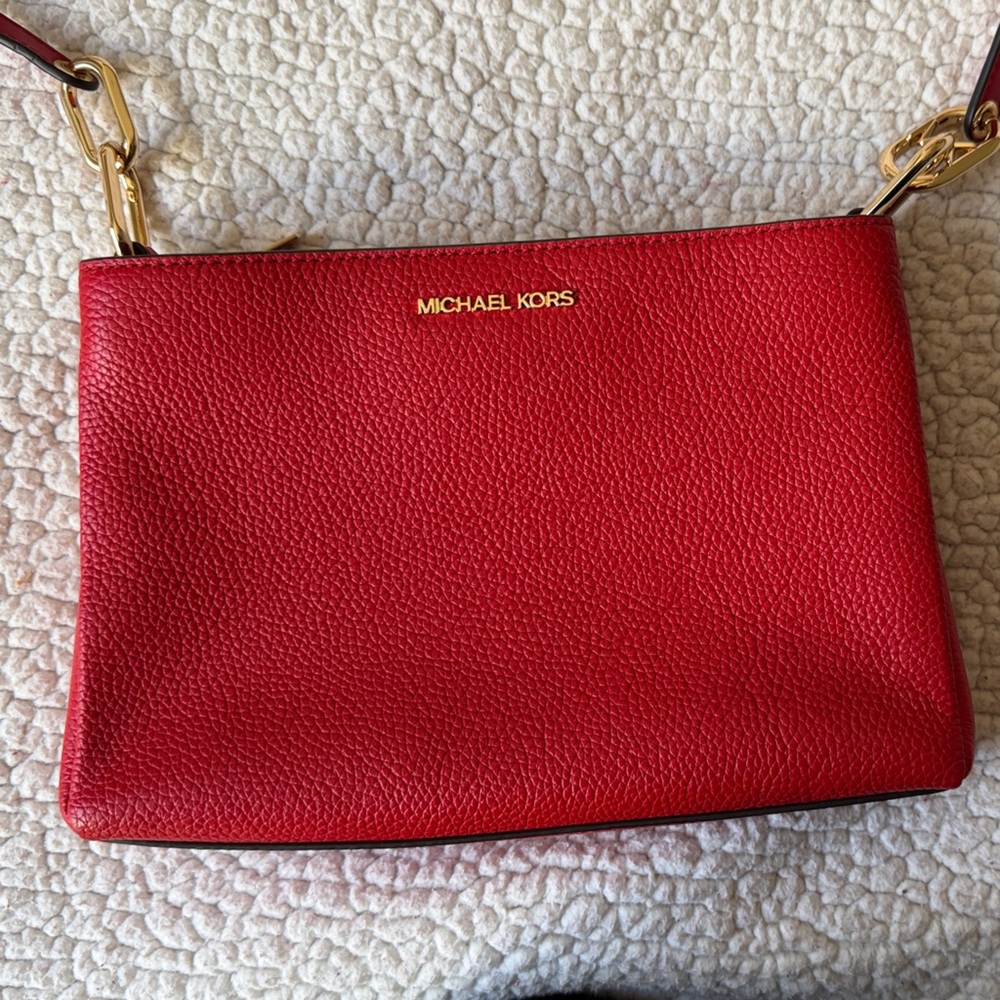 Michael Kors Trisha Medium Pebbled Leather Bright Red Crossbody Bag